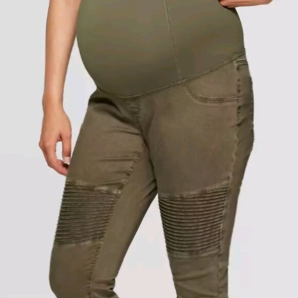 Isabel maternity olive green jeggings zipper ankles Stretchy Pregnancy Clothes S - Picture 1 of 6